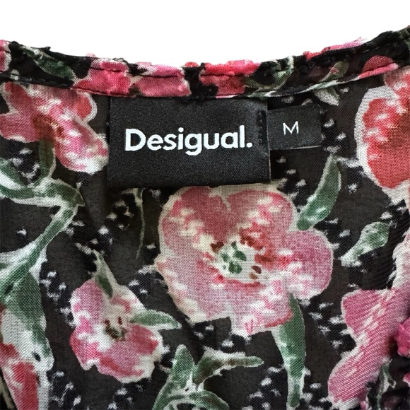 Desigual Hamburgo Floral Chiffon Top | Smocked Waist | M - Picture 12 of 14